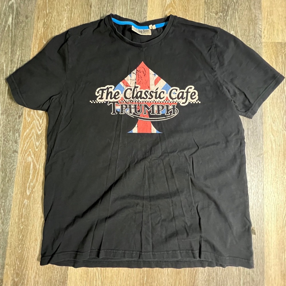 Triumph T Shirt Mens XL Black The Classic Cafe Spade Union Jack Graphic Tee